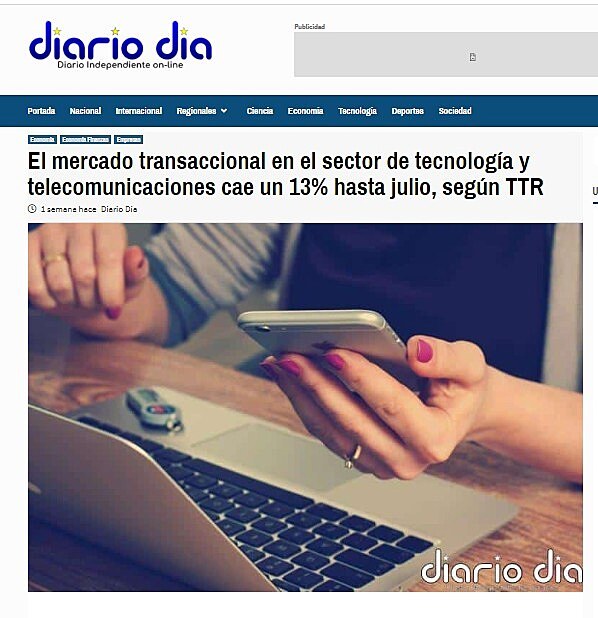 El mercado transaccional en el sector de tecnologa y telecomunicaciones cae un 13% hasta julio, segn TTR